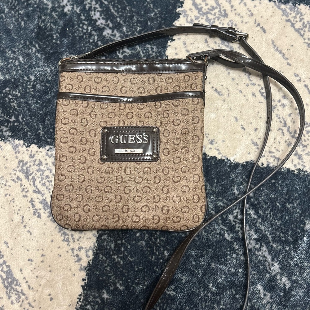 Guess Tan and Brown Logo Crossbody Bag